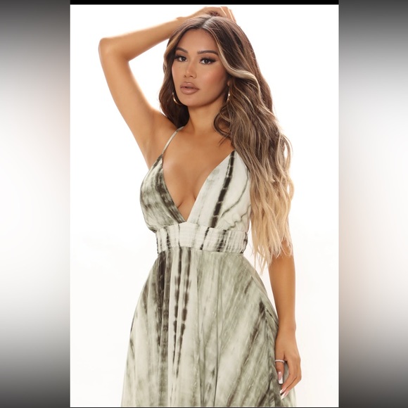 Brunching Mood Tie Dye Maxi Dress - Olive - Picture 2 of 5